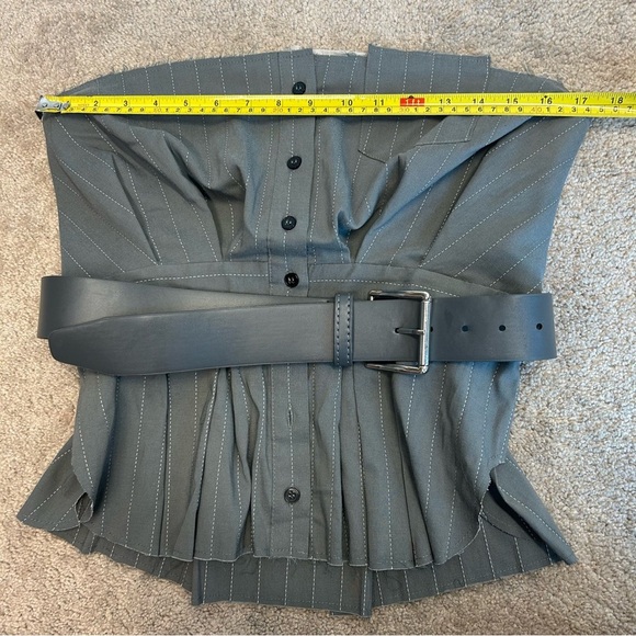 Zara charcoal gray pinstripe bustier corset top strapless raw unfinished hem L - Picture 6 of 16